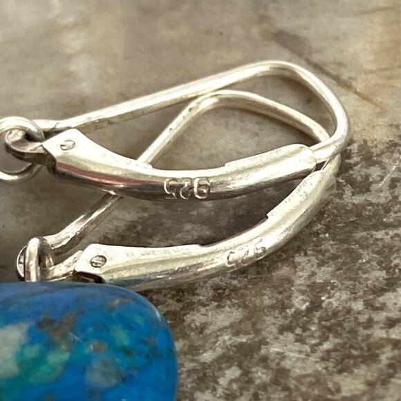 Sterling Silver 925 Square Azurite Bi-Cone Beaded Leverback Dangle Earrings - Picture 8 of 12